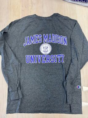 James Madison University Long Sleeve Tee - Charcoal with Purple & White